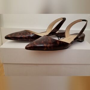 Paul Andrew patent brown tortoise slingback flats